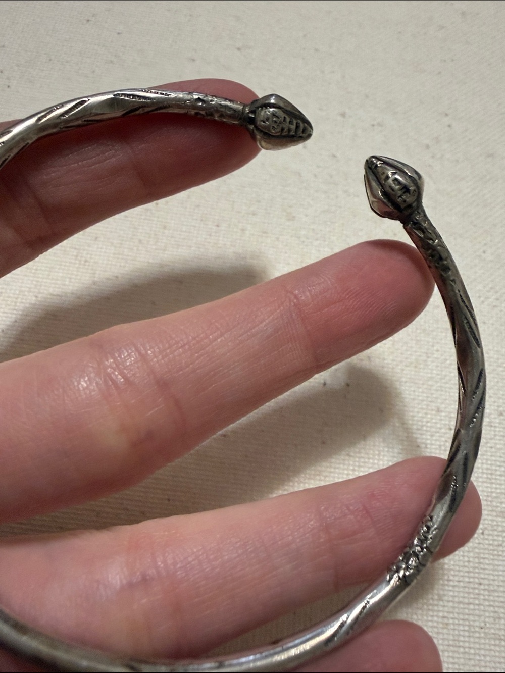 Sterling Silver Native Not Marked Snake-Head Cuff Bracelet - Picture 11 of 14